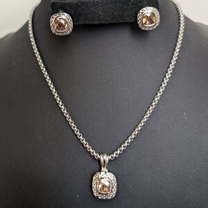 #93. NWOT Elegant Champagne Cubic Zirconia Pendant and Earrings